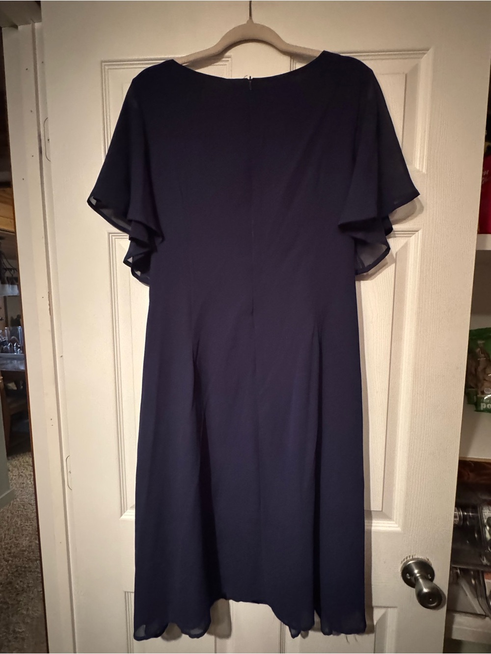 NWT Noracora Sz XL Navy Blue Midi Dress with Flutter Chiffon and Lace - Picture 7 of 12